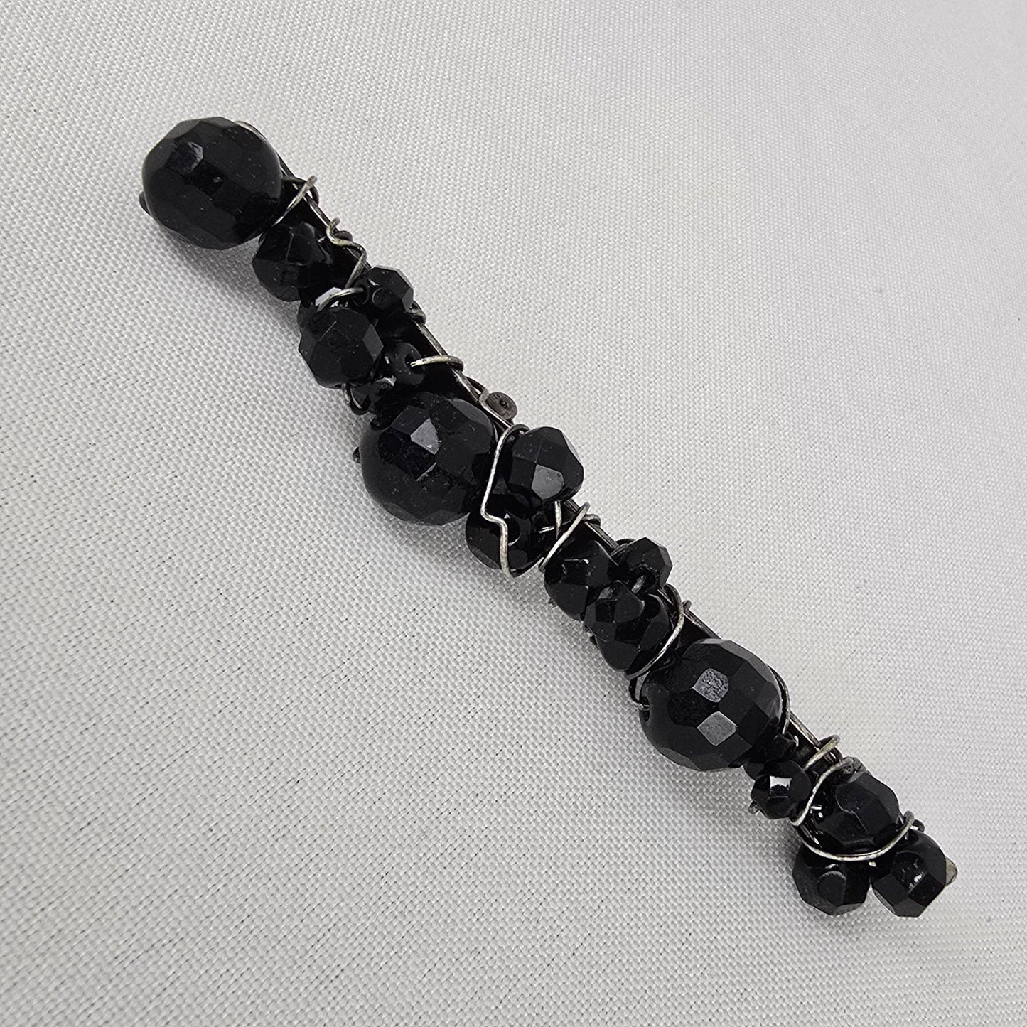 Black Faceted Beaded Bar Brooch