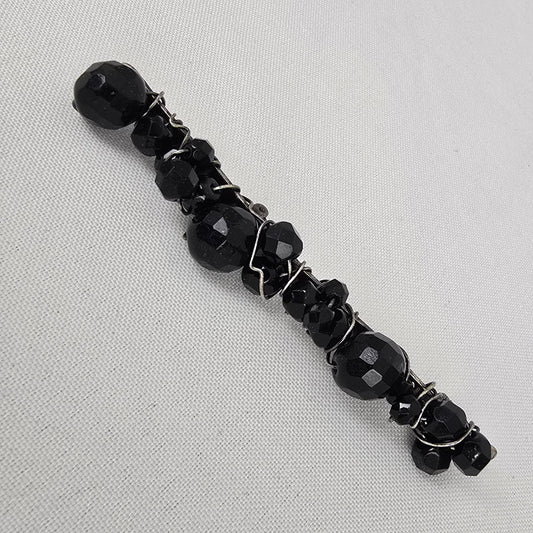 Black Faceted Beaded Bar Brooch