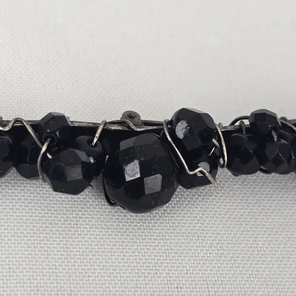 Black Faceted Beaded Bar Brooch