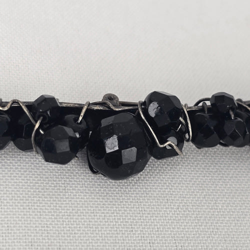 Black Faceted Beaded Bar Brooch