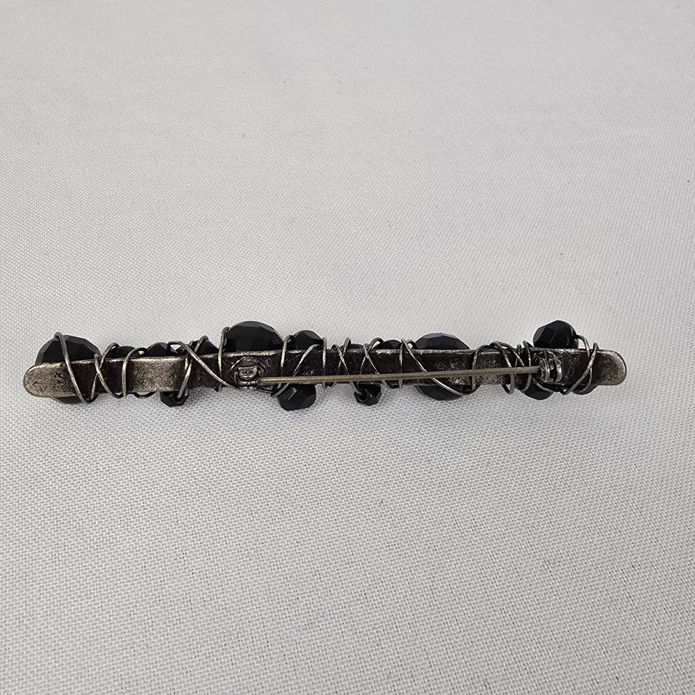 Black Faceted Beaded Bar Brooch