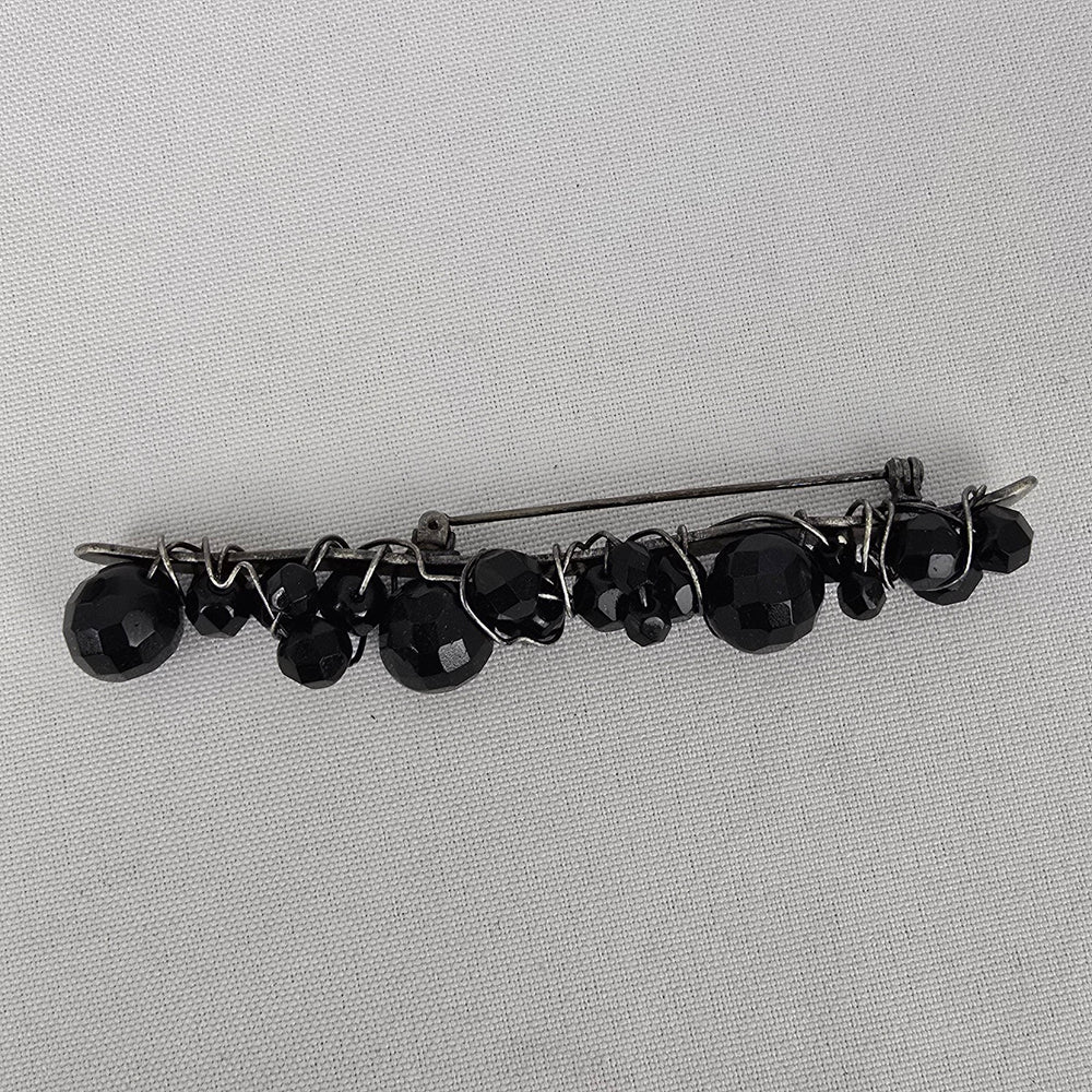 Black Faceted Beaded Bar Brooch