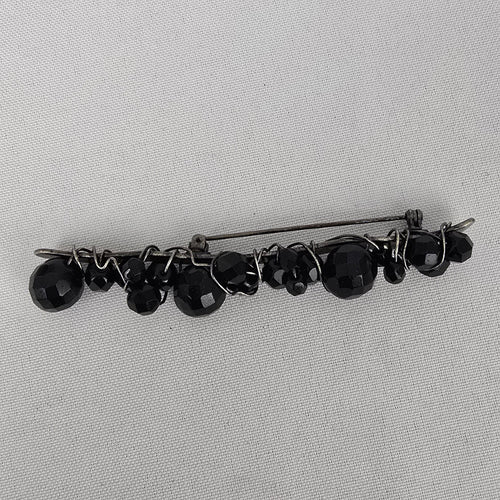Black Faceted Beaded Bar Brooch