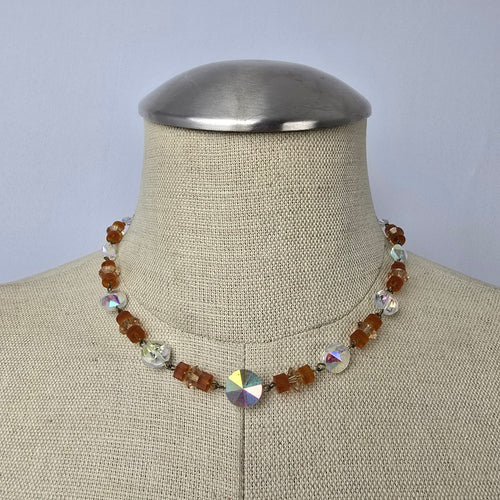 Vintage Cut Crystal Topaz Beaded Collar Necklace
