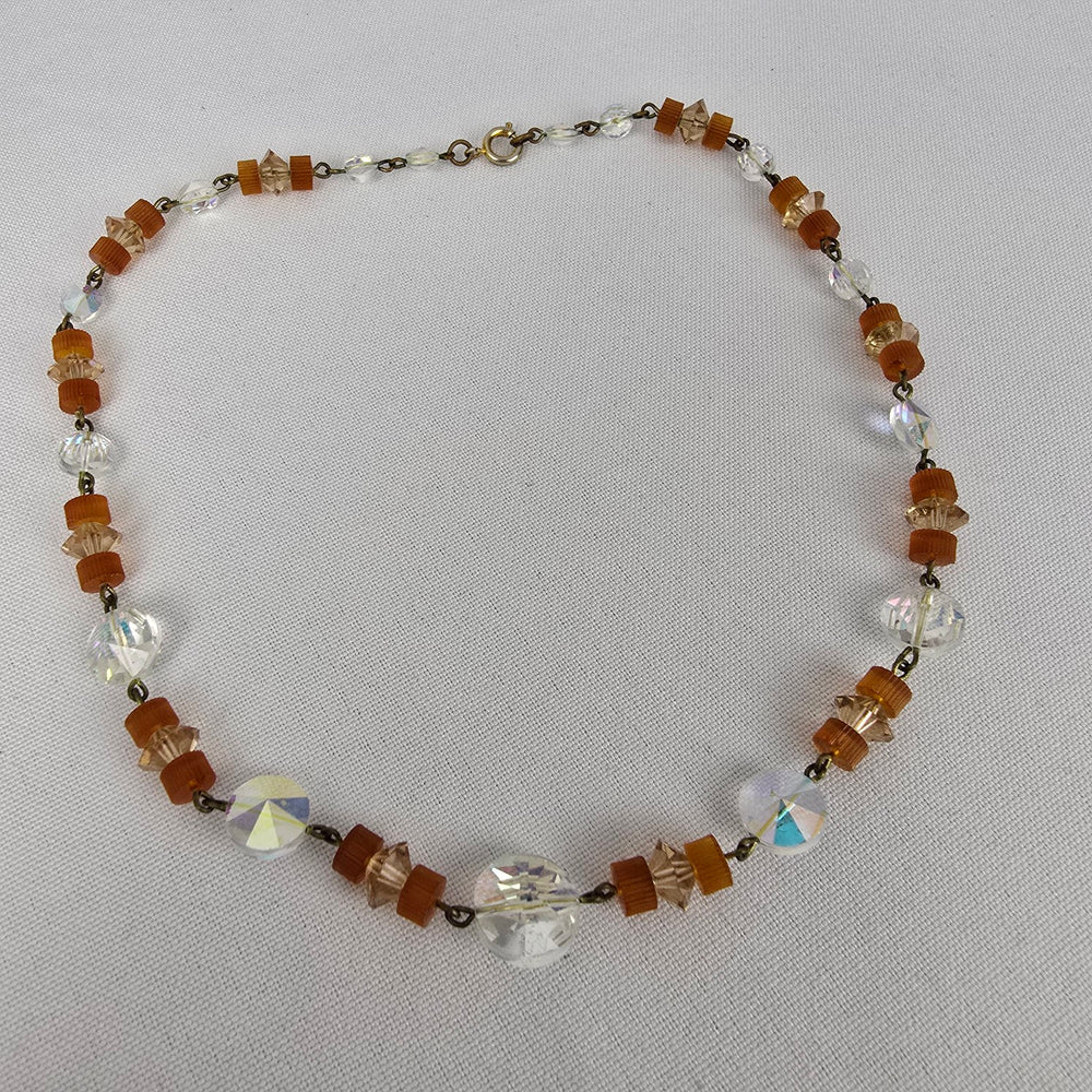Vintage Cut Crystal Topaz Beaded Collar Necklace