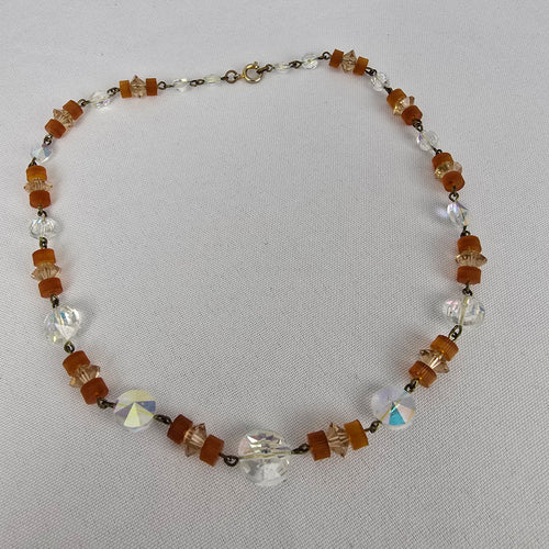 Vintage Cut Crystal Topaz Beaded Collar Necklace