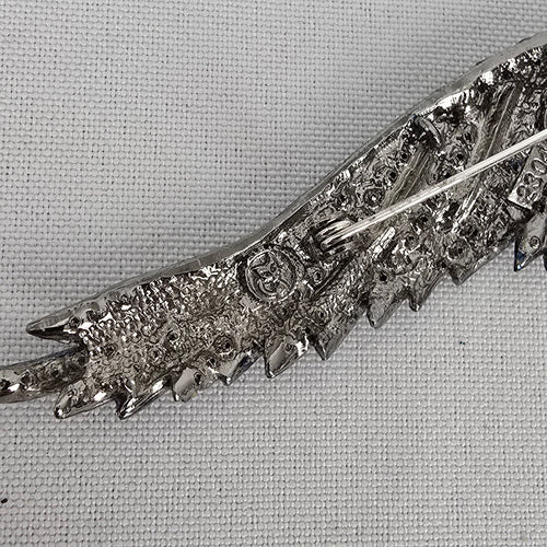 Blue Rhinestone Bird Wing Brooch