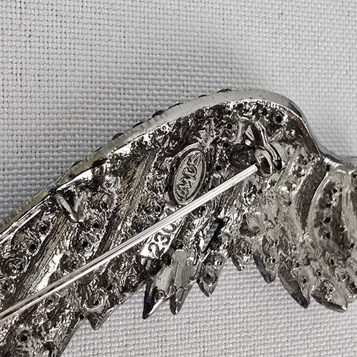 Blue Rhinestone Bird Wing Brooch