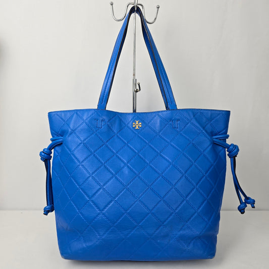 Tory Burch Blue Leather Georgia Slouchy Quilted Tote Purse