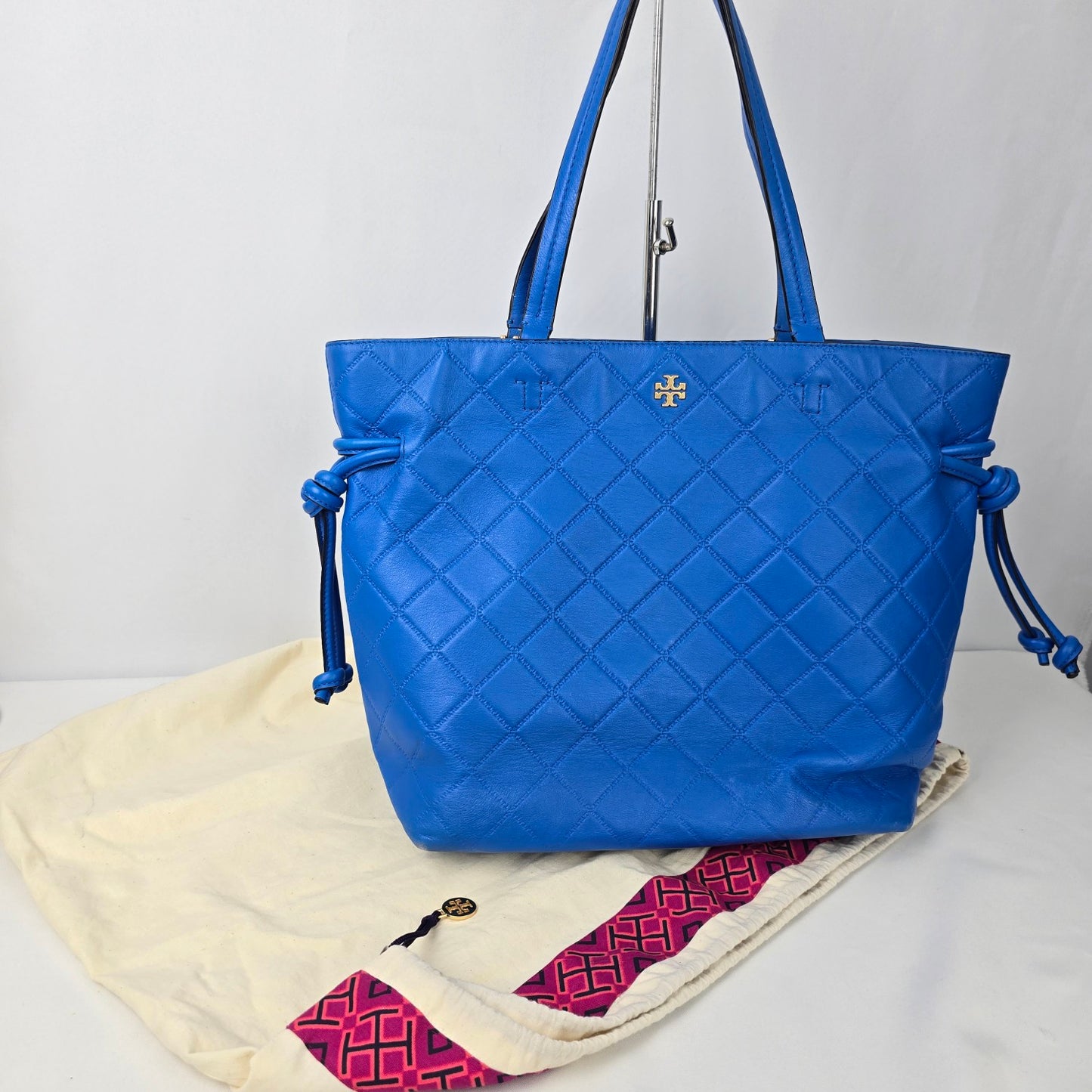 Tory Burch Blue Leather Georgia Slouchy Quilted Tote Purse