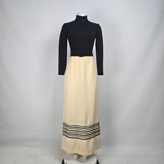 Vintage Date Mate Black & Cream Long Sleeve Maxi Dress Size XS