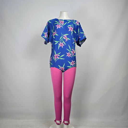 Vintage Women at Large Blue Floral Work Out 2 Pc Set Size L/XL
