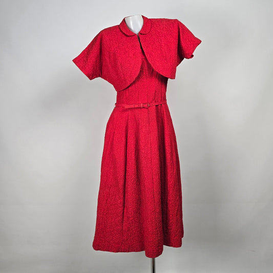 Vintage Red Fit & Flare Dress & Jacket Size S/M