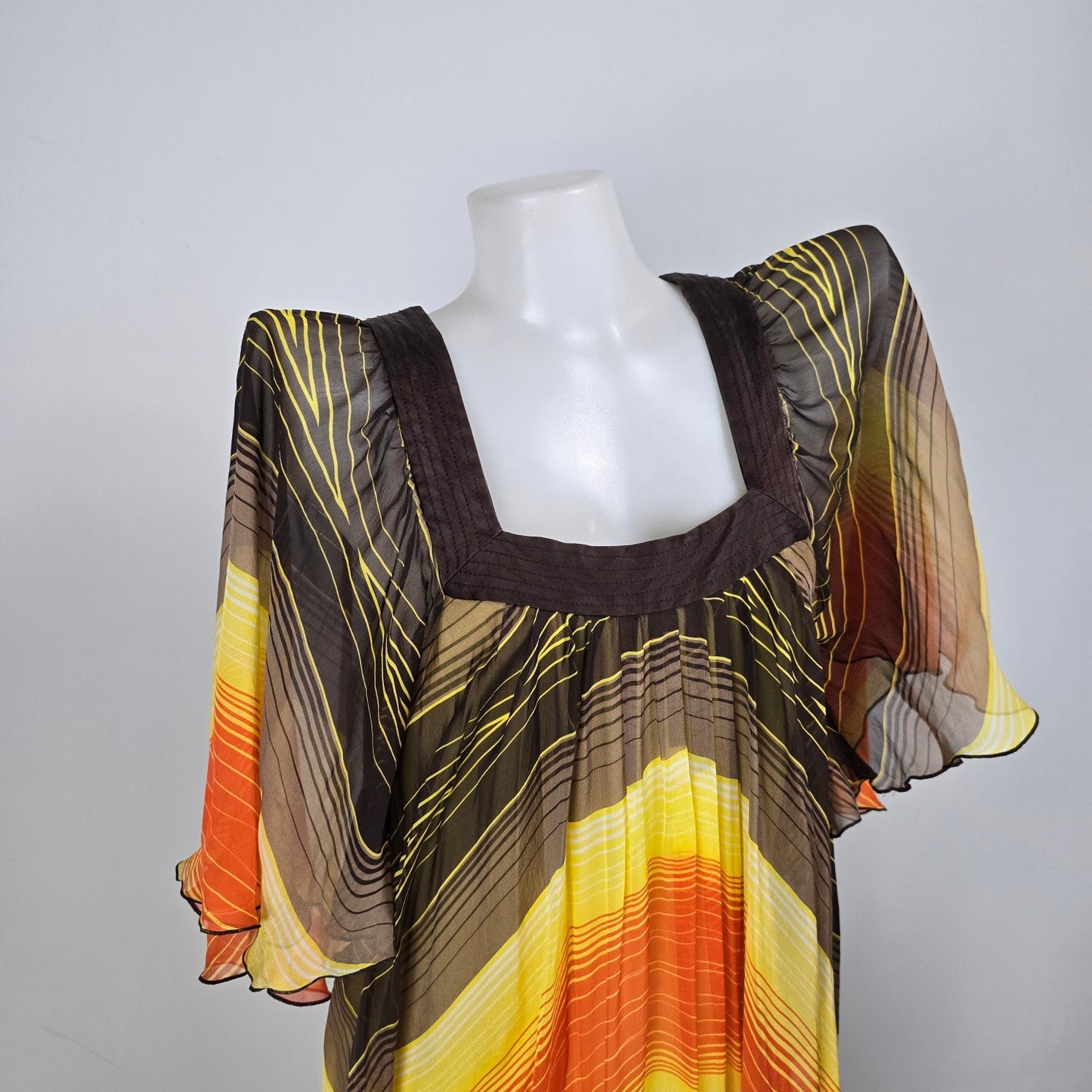 Bebe Orange & Brown Silk Kaftan Dress Size XS