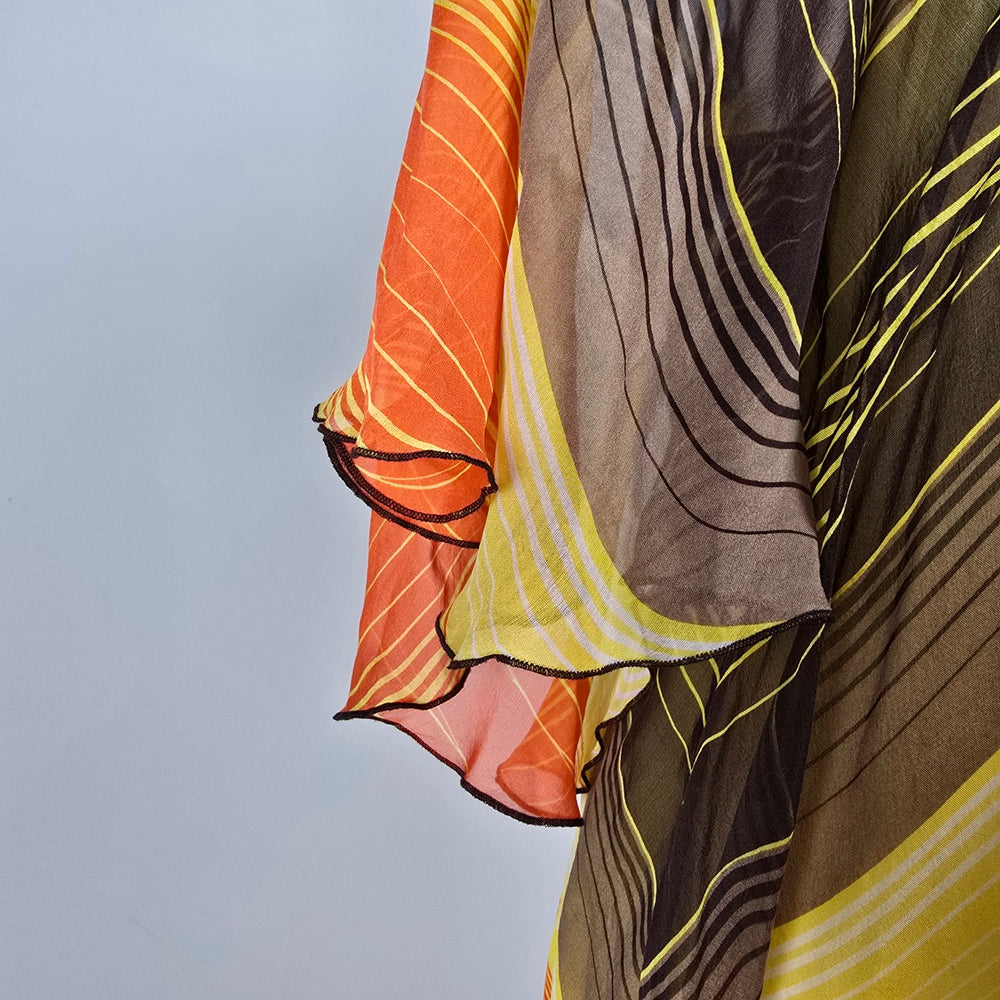 Bebe Orange & Brown Silk Kaftan Dress Size XS