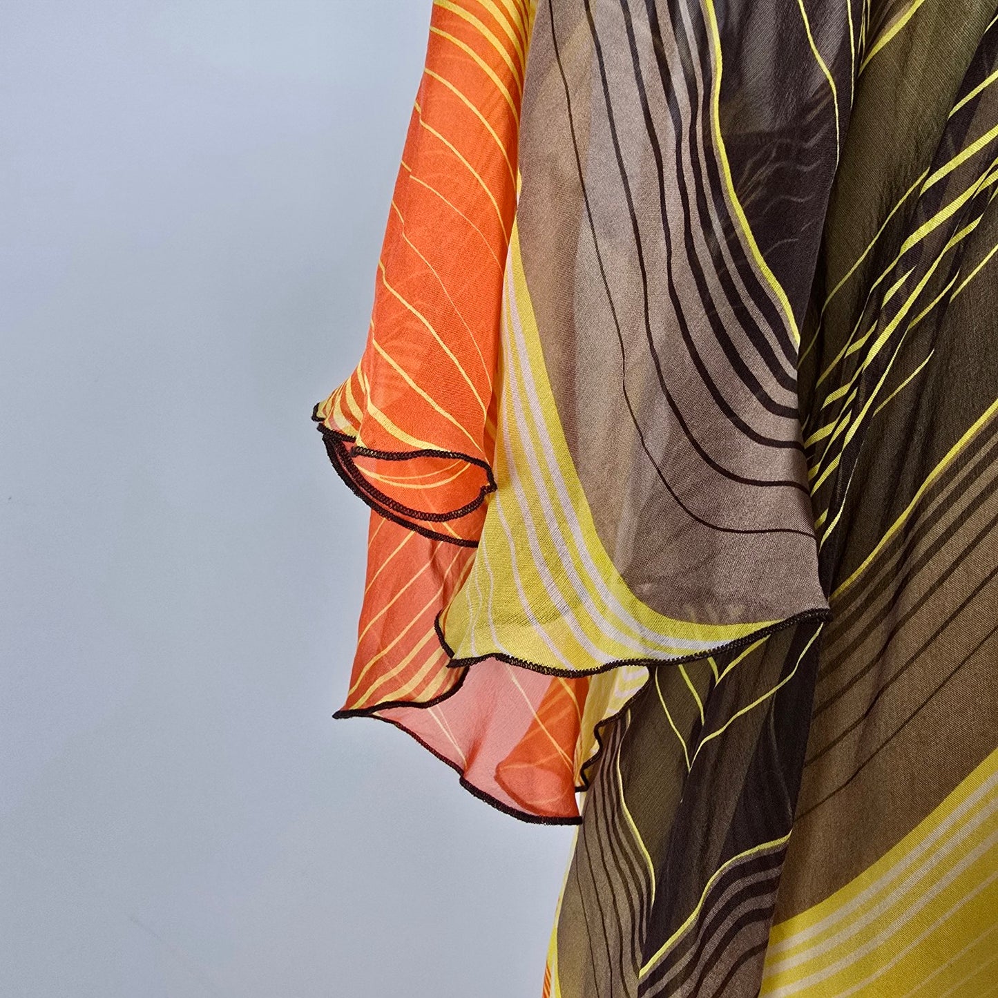 Bebe Orange & Brown Silk Kaftan Dress Size XS
