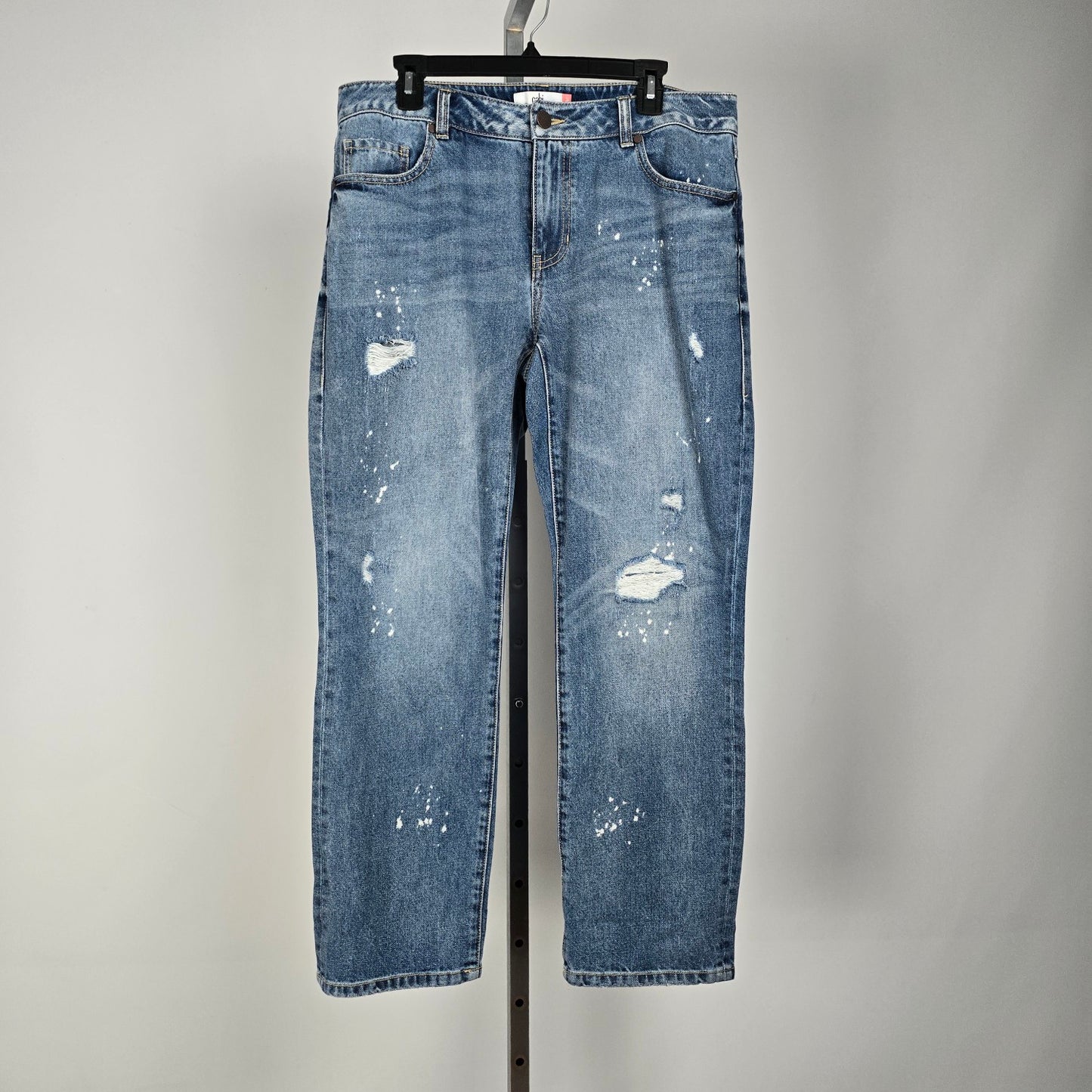 Cabi Jeans 100% bf Straight Leg Paint Splatter Denim Jeans Size