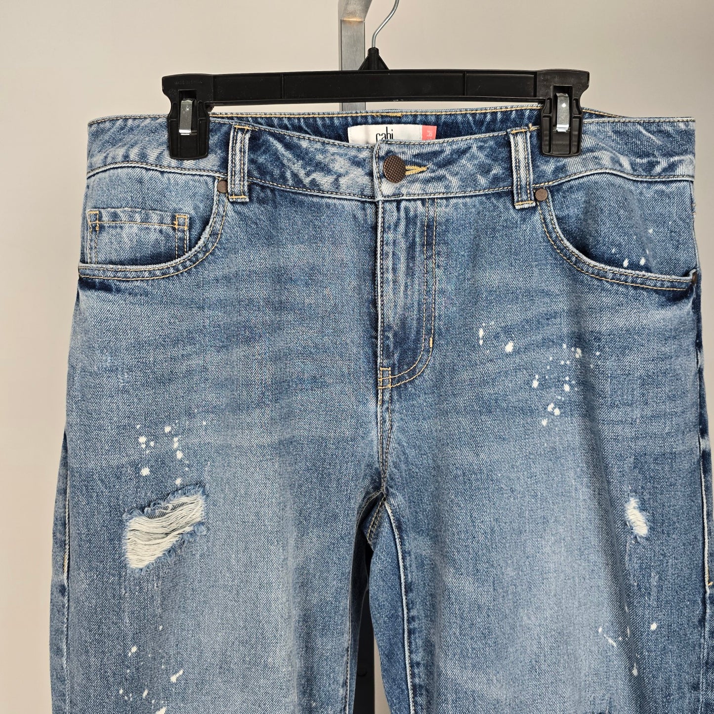 Cabi Jeans 100% bf Straight Leg Paint Splatter Denim Jeans Size