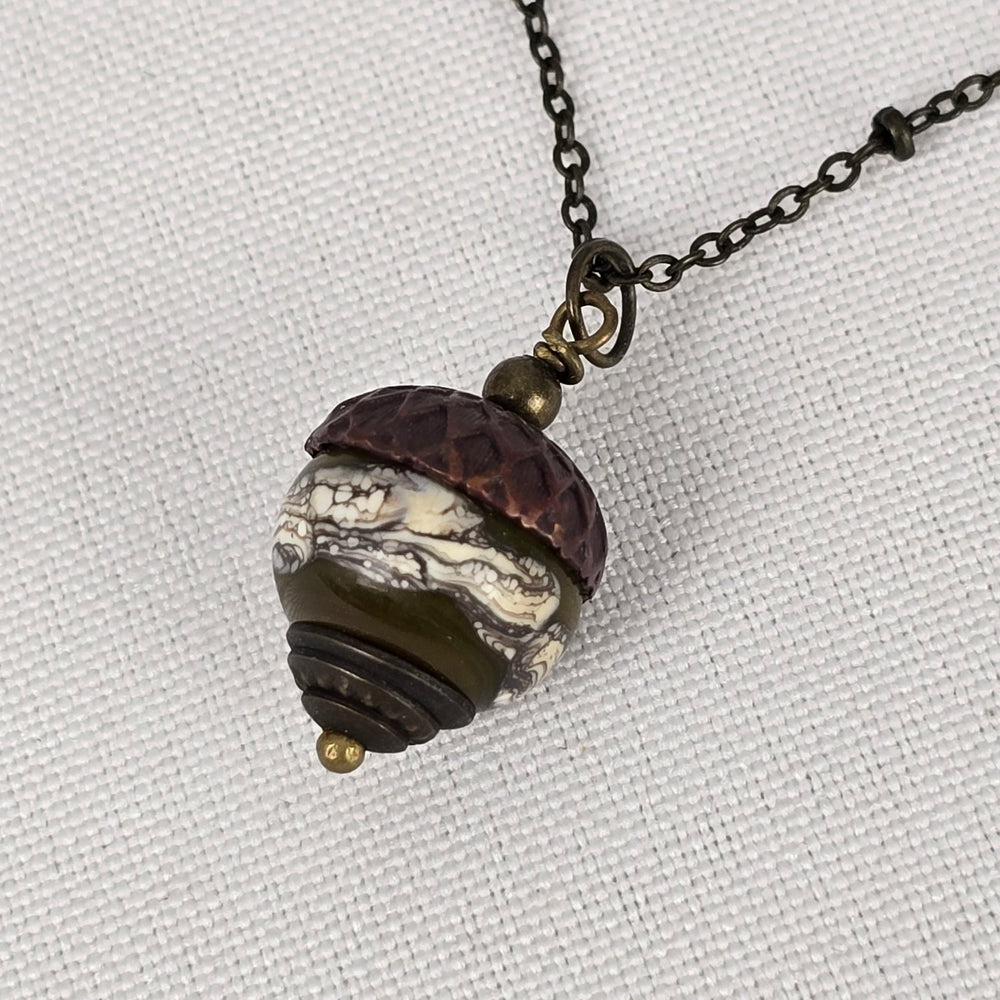 Copper Tone Acorn Pendant Necklace