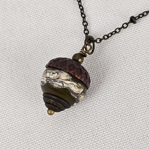 Copper Tone Acorn Pendant Necklace