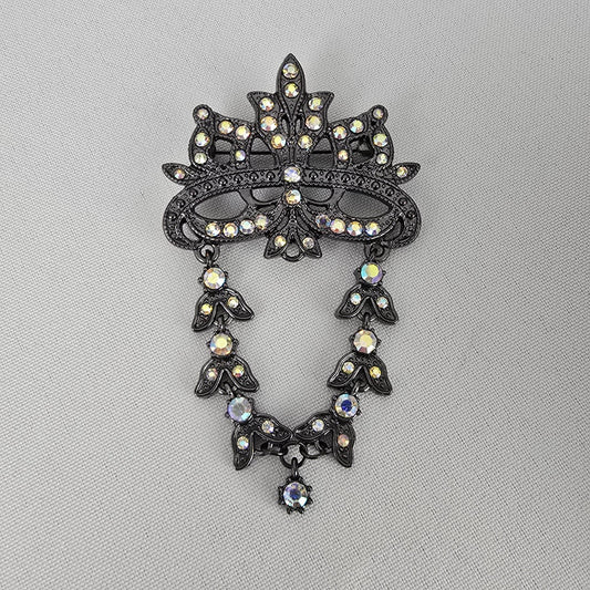 Black & AB Rhinestone Mask Brooch
