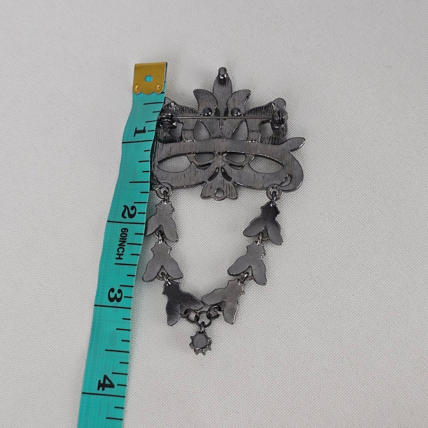 Black & AB Rhinestone Mask Brooch