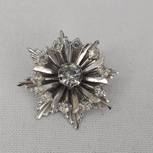 Vintage Coro Silver Rhinestone Star Brooch
