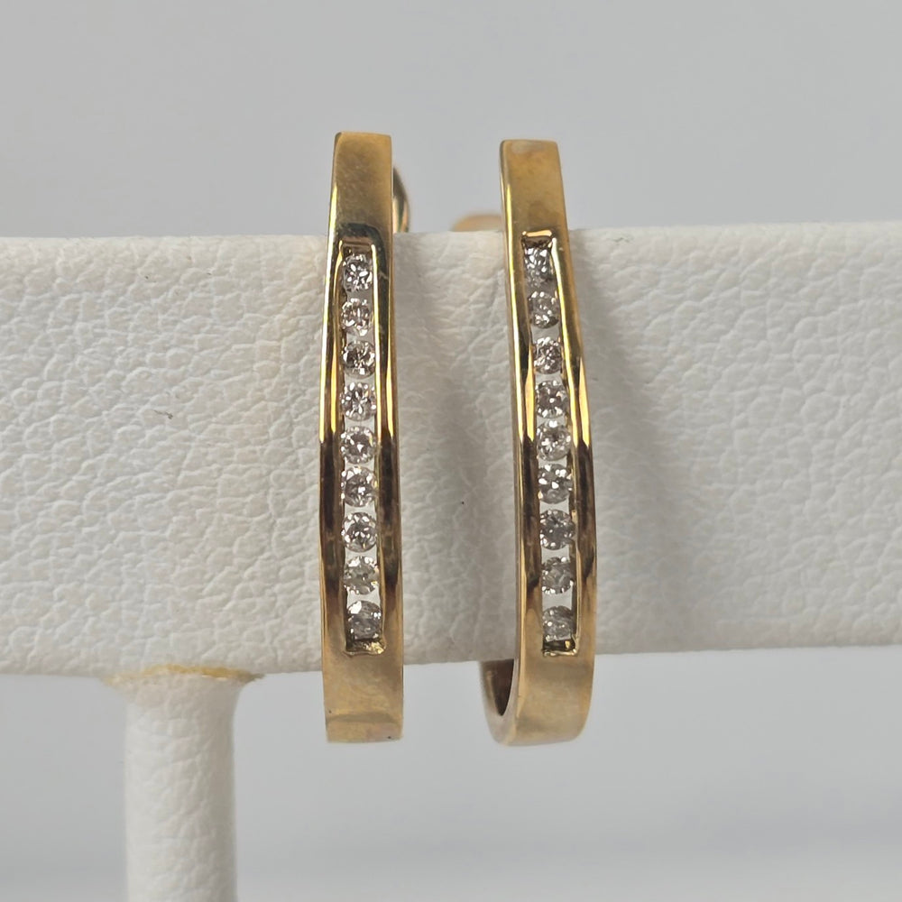10k Gold CZ Stone Hoop Earrings