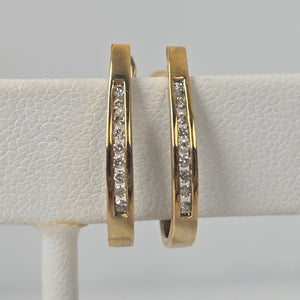 10k Gold CZ Stone Hoop Earrings