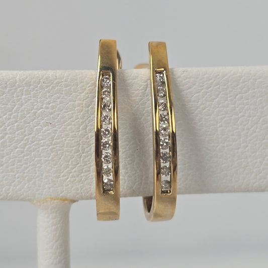 10k Gold CZ Stone Hoop Earrings