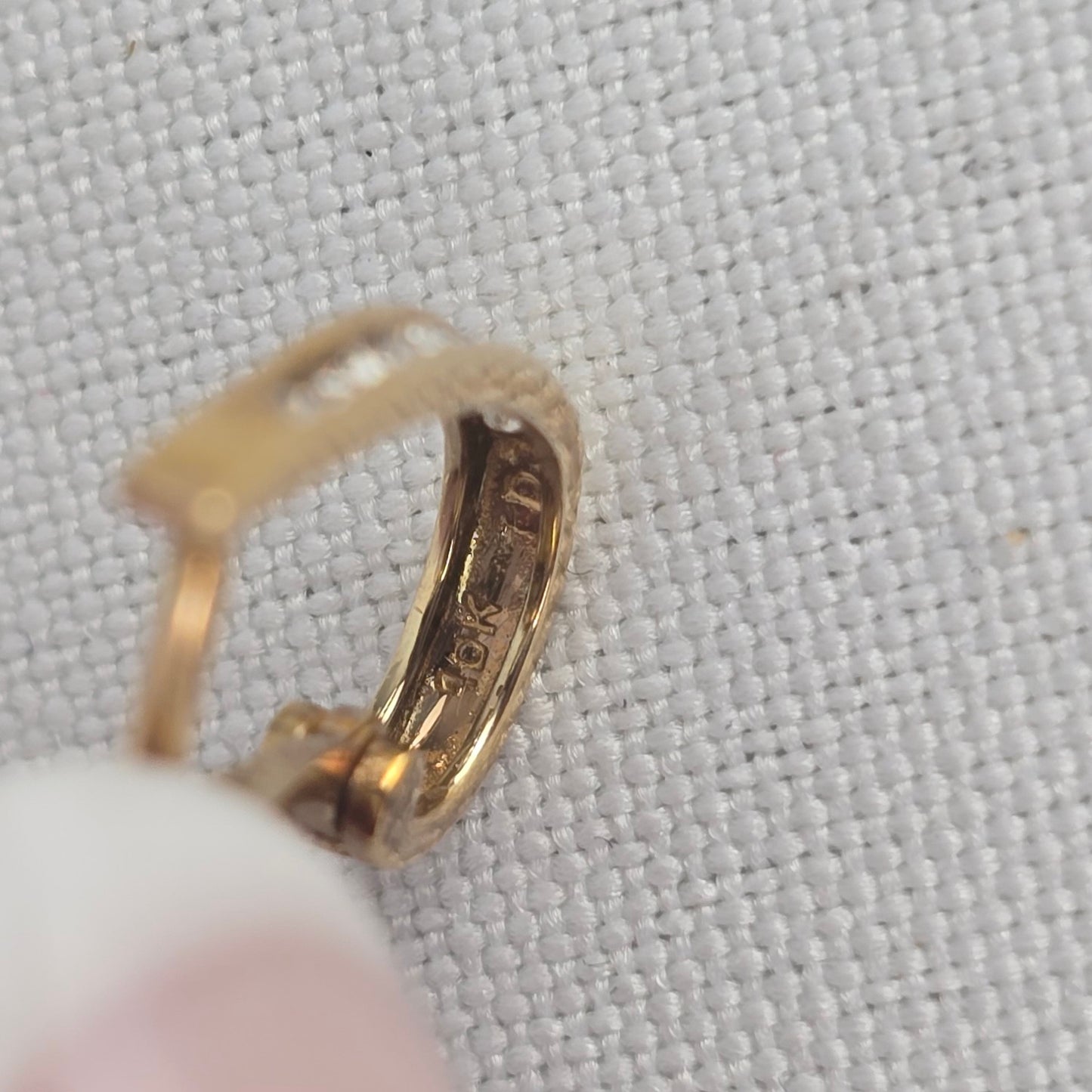 10k Gold CZ Stone Hoop Earrings