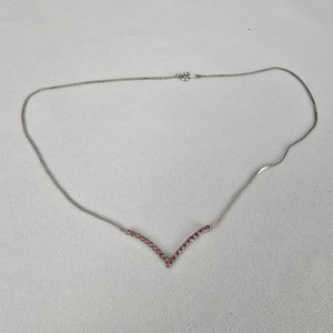 Vintage Silver Tone Pink Rhinestone Collar Necklace