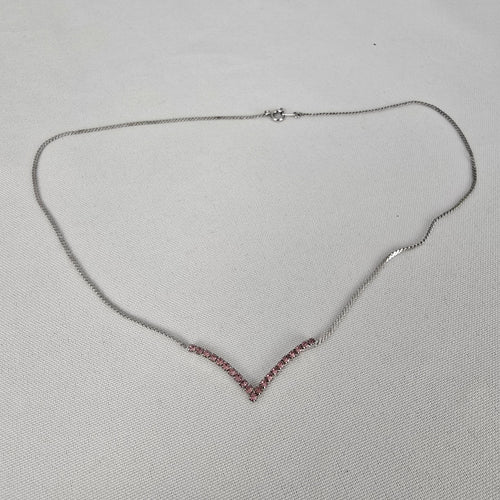 Vintage Silver Tone Pink Rhinestone Collar Necklace