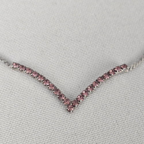 Vintage Silver Tone Pink Rhinestone Collar Necklace