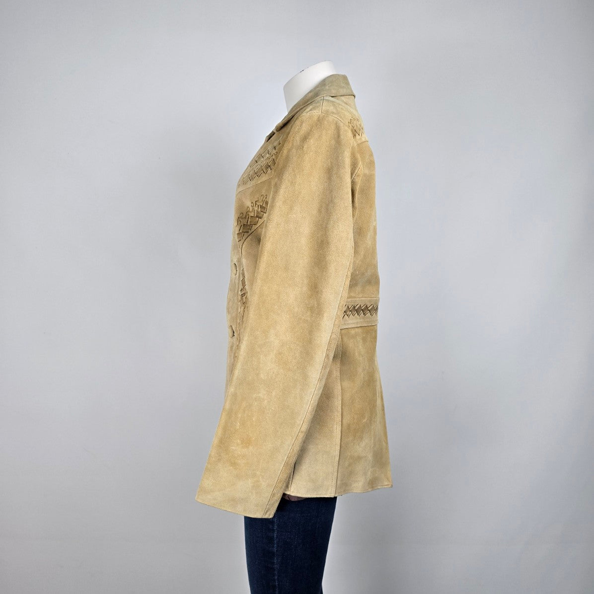 Vintage Handmade Leather Western Embossed Horse Button Up Chore Coat Size S/M