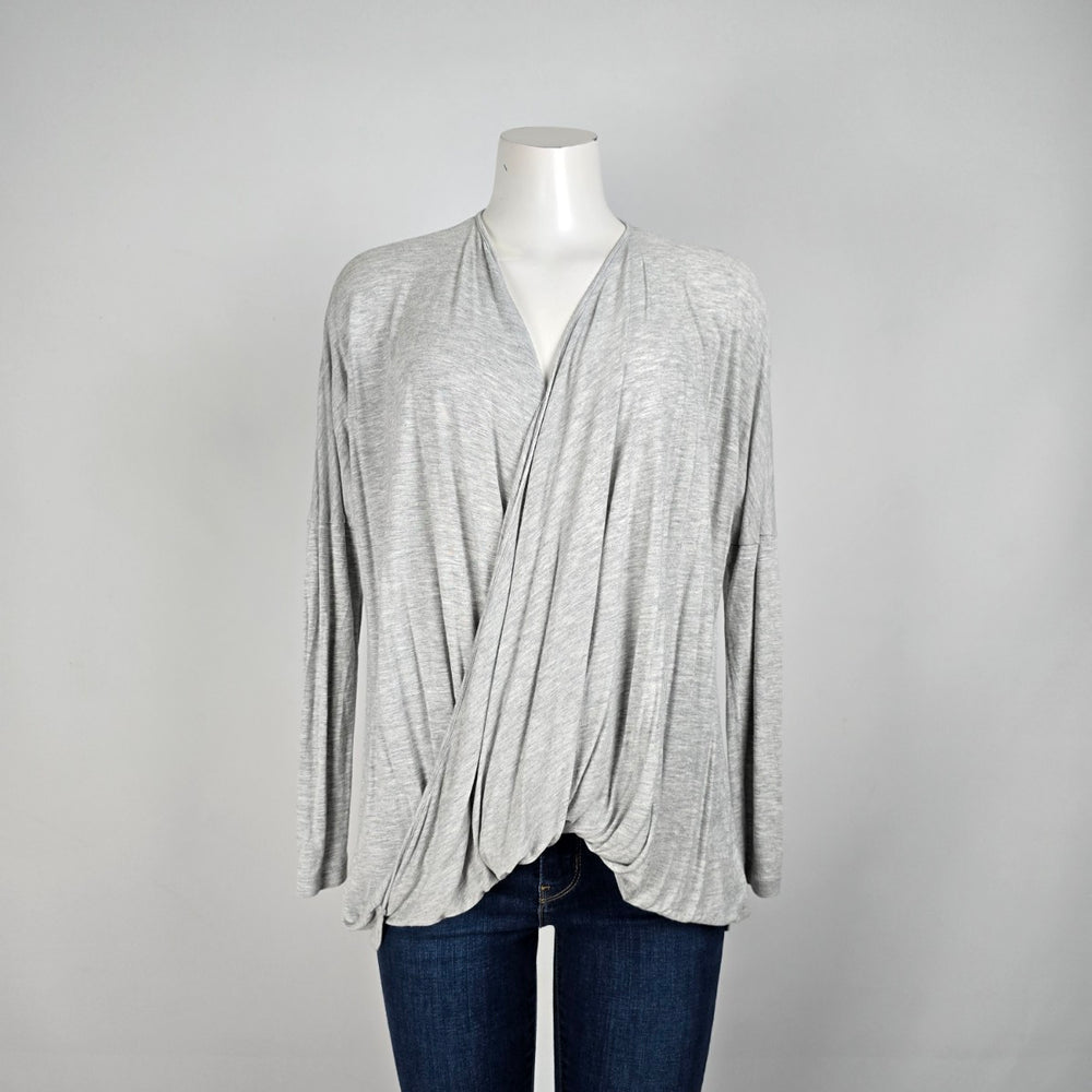 Cabi Taylor Twist Draped Front Knit Grey Top Size S