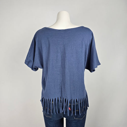 Blue Crush Cotton Fringe Bottom Short Sleeve T-shirt Size XL