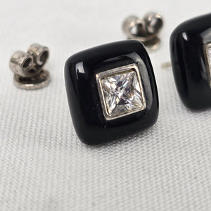 925 Sterling Silver Square Black Enamel Stud Earrings