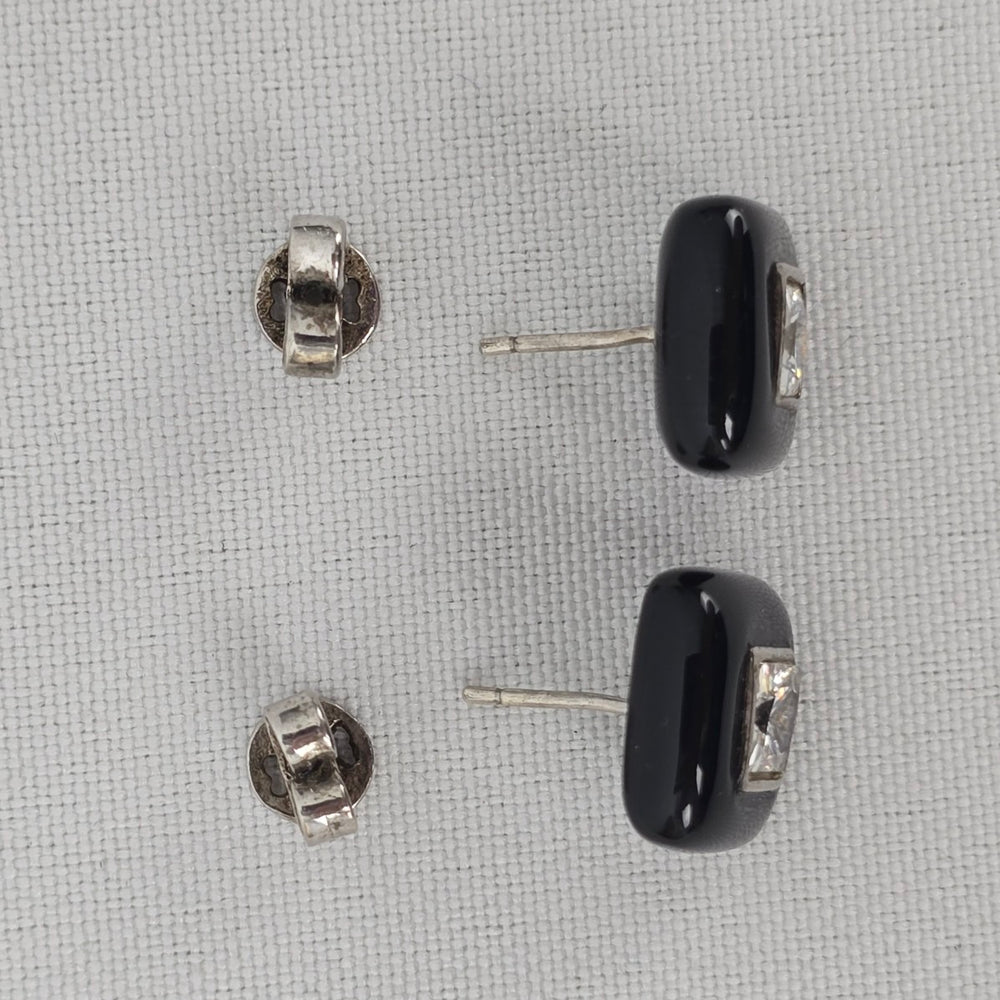 925 Sterling Silver Square Black Enamel Stud Earrings