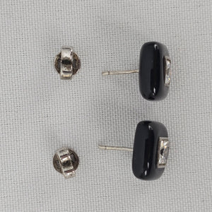 925 Sterling Silver Square Black Enamel Stud Earrings
