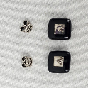 925 Sterling Silver Square Black Enamel Stud Earrings