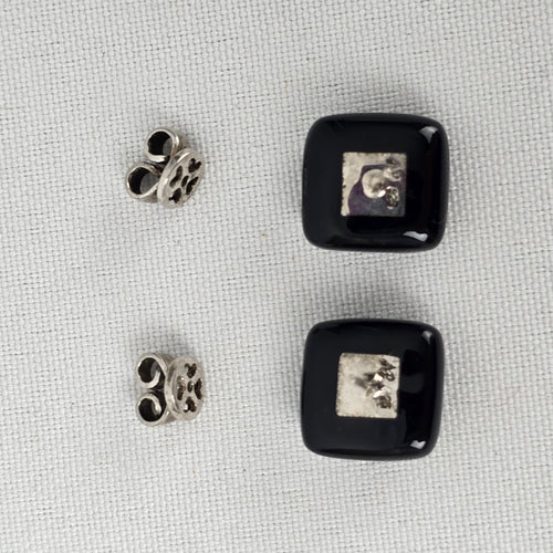 925 Sterling Silver Square Black Enamel Stud Earrings