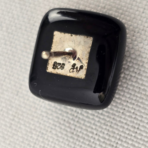 925 Sterling Silver Square Black Enamel Stud Earrings