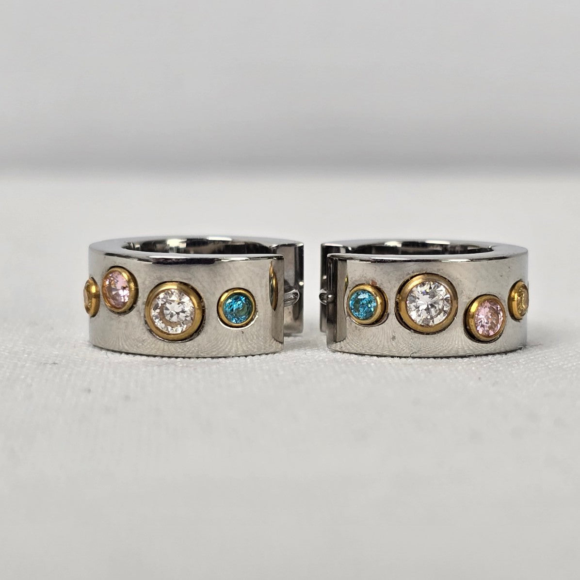 Chisel Stainless Steel Silver Colored Crystal Hoop Earrings
