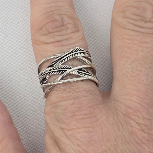 S925 Silver Criss Cross Ring Size 10