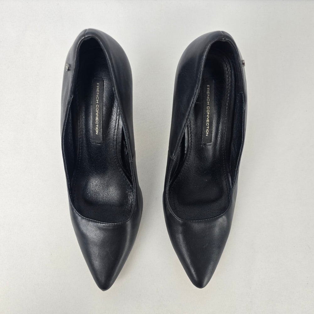 French Connection Black Leather Heel Shoes Size 8