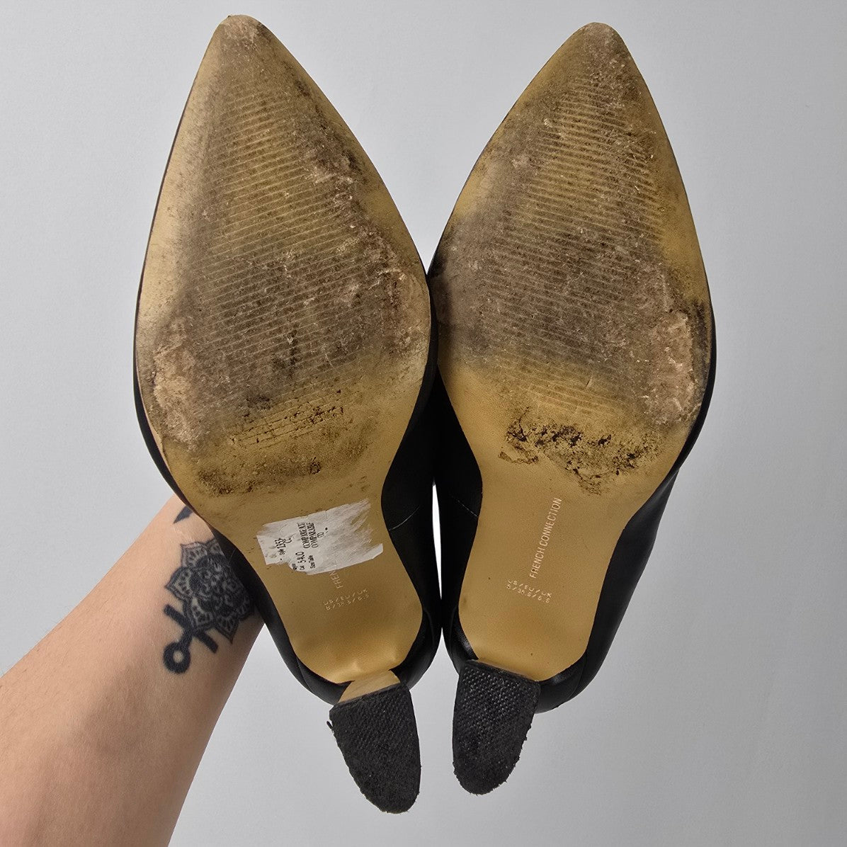French Connection Black Leather Heel Shoes Size 8