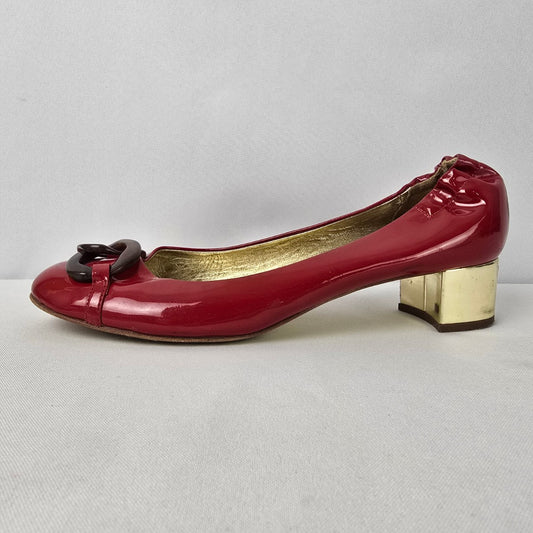 Juicy Couture Red & Gold Low Heel Shoes Size 8.5