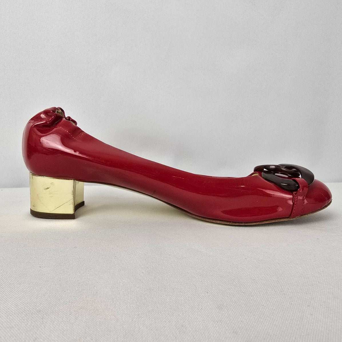 Juicy Couture Red & Gold Low Heel Shoes Size 8.5