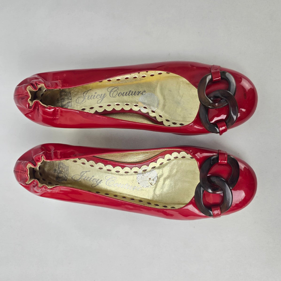 Juicy Couture Red & Gold Low Heel Shoes Size 8.5
